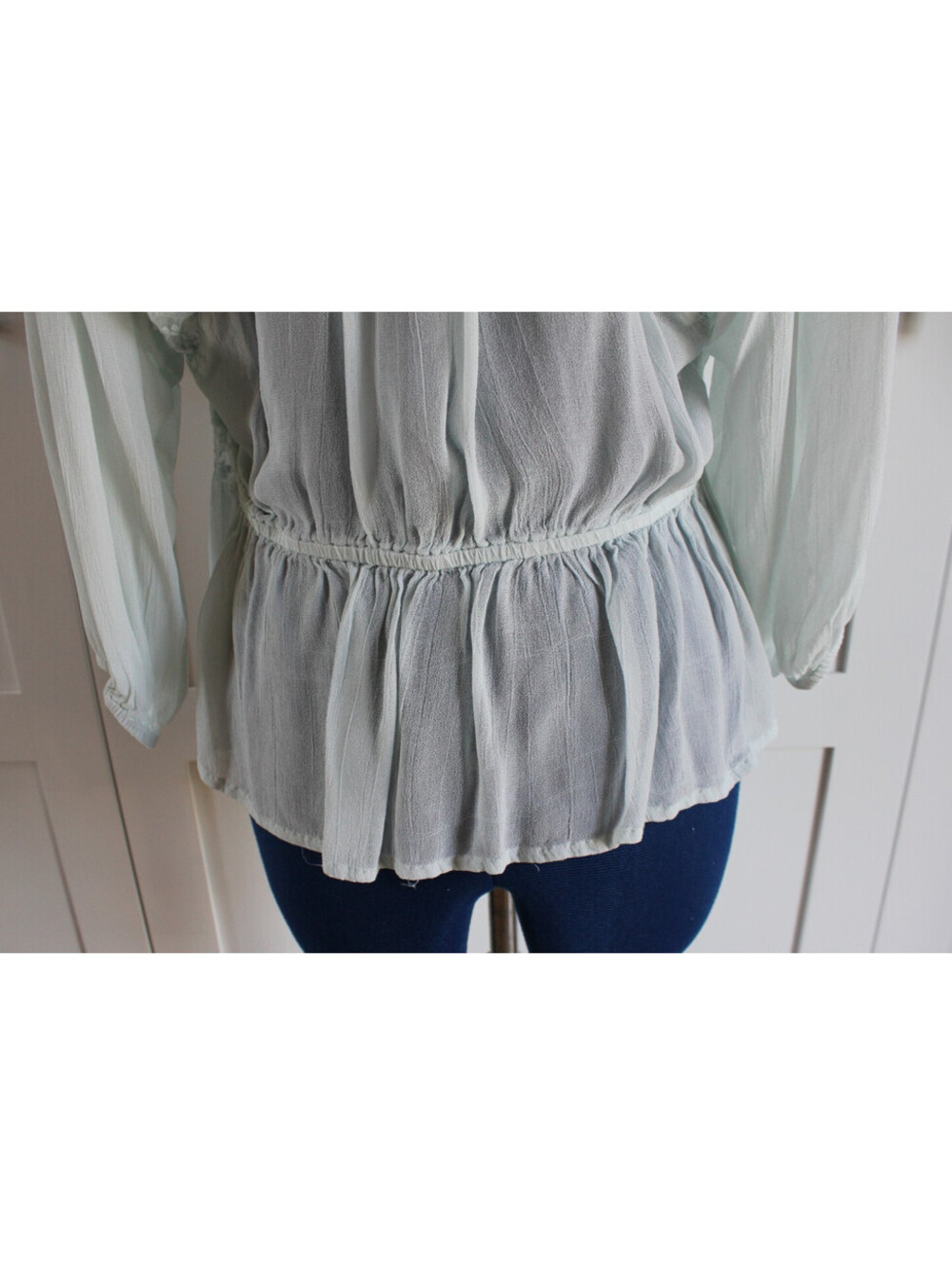 Vintage World Market Size S/M Mint Floral Lace Long Sleeve Button Up Blouse - Picture 10 of 14